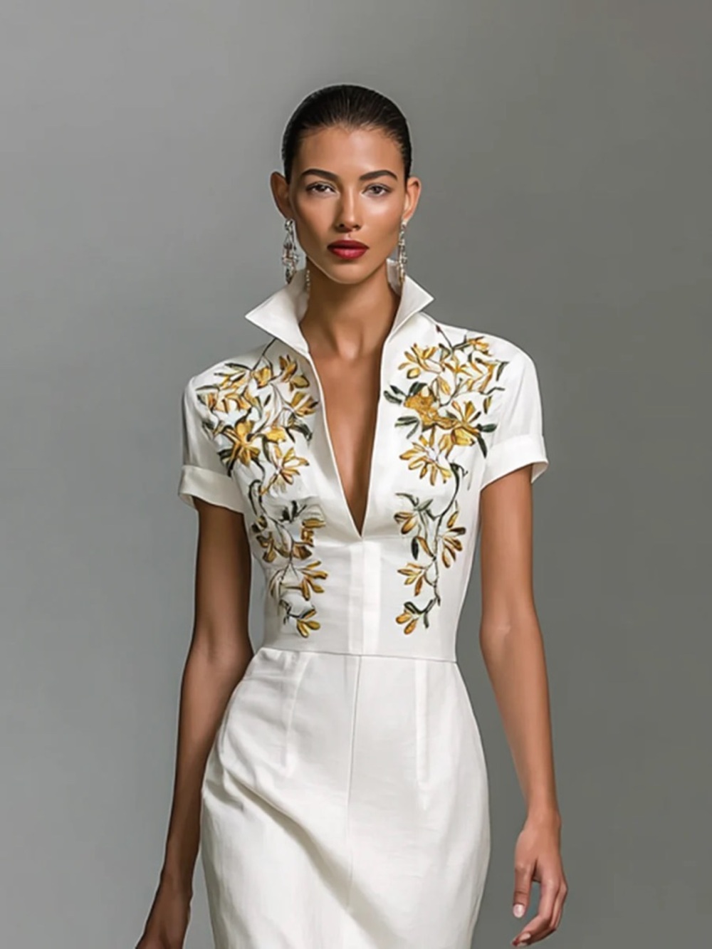 Elegant White Floral-Embroidered Jumpsuit